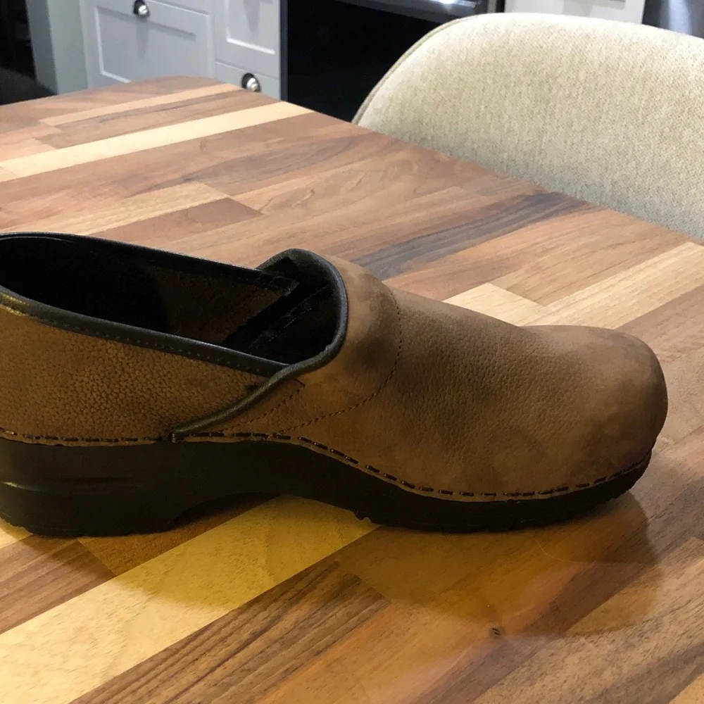 Sanita Brown Leather Slip-On Clogs - Picture 6 of 8